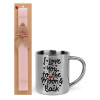 Easter Set, metallic thermal cup (300ml) & aromatic flat Easter candle (30cm) (PINK)