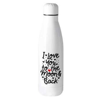 I love you to the moon and back with hearts, Metal mug thermos (Stainless steel), 500ml