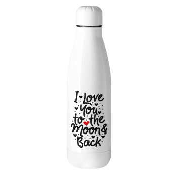 I love you to the moon and back with hearts, Metal mug thermos (Stainless steel), 500ml