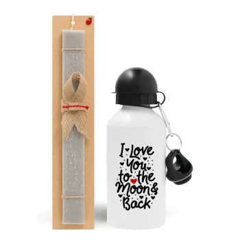 I love you to the moon and back with hearts, Easter Set, metallic aluminum water bottle (500ml) & aromatic flat Easter candle (30cm) (GRAY)