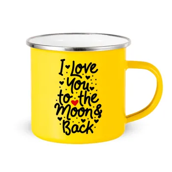 I love you to the moon and back with hearts, Yellow Enamel Metallic Cup 360ml