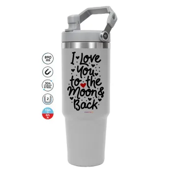 I love you to the moon and back with hearts, GREY color, 890ml (30oz) stainless Steel Tumbler with Handle