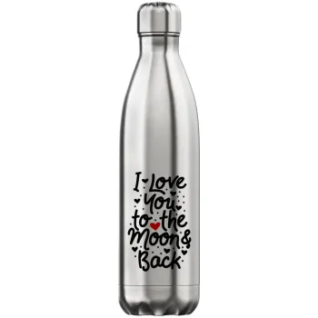 I love you to the moon and back with hearts, Inox (Stainless steel) hot metal mug, double wall, 750ml
