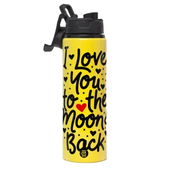 I love you to the moon and back with hearts, Μεταλλικό παγούρι νερού με καπάκι ασφαλείας, αλουμινίου 850ml