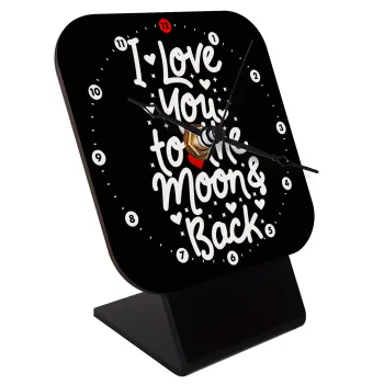 I love you to the moon and back with hearts, Επιτραπέζιο ρολόι ξύλινο με δείκτες (10cm)