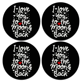 I love you to the moon and back with hearts, SET of 4 round wooden coasters (9cm)
