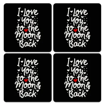 I love you to the moon and back with hearts, ΣΕΤ 4 Σουβέρ ξύλινα τετράγωνα (9cm)