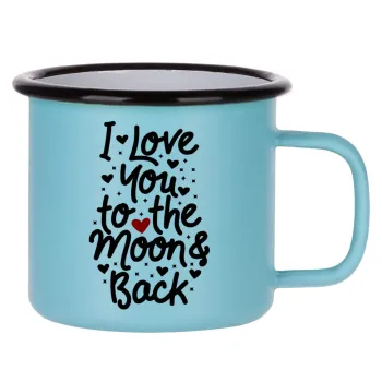 I love you to the moon and back with hearts, Κούπα Μεταλλική εμαγιέ ΜΑΤ σιέλ 360ml