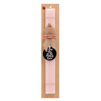 I love you to the moon and back with hearts, Easter Set, wooden keychain & scented flat Easter candle (30cm) (PINK)