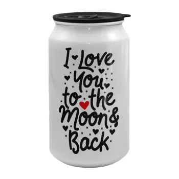 I love you to the moon and back with hearts, Κούπα ταξιδιού μεταλλική με καπάκι (tin-can) 500ml