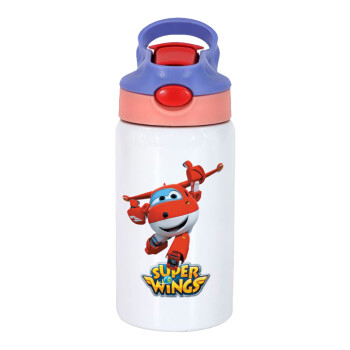 Super Wings, Children's hot water bottle, stainless steel, with safety straw, pink/purple (350ml)