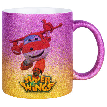 Super Wings, Κούπα Χρυσή/Ροζ Glitter, κεραμική, 330ml
