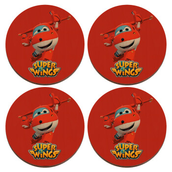Super Wings, ΣΕΤ x4 Σουβέρ ξύλινα στρογγυλά plywood (9cm)