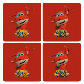 Super Wings, ΣΕΤ x4 Σουβέρ ξύλινα τετράγωνα plywood (9cm)