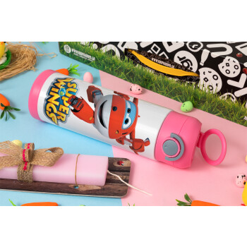 Super Wings, Easter candle, Childrens hot water bottle, stainless steel, with safety straw, PINK (500ml)
