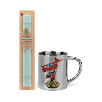 Super Wings, Easter Set, metallic thermal cup (300ml) & aromatic flat Easter candle (30cm) (TURQUOISE)