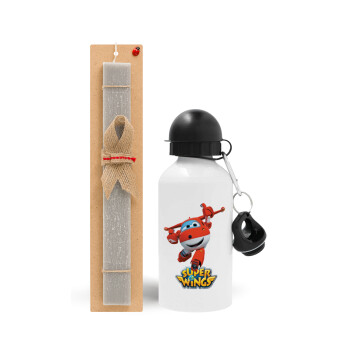 Super Wings, Easter Set, metallic aluminum water bottle (500ml) & aromatic flat Easter candle (30cm) (GRAY)