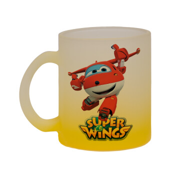 Super Wings, Κούπα γυάλινη δίχρωμη με βάση το κίτρινο ματ, 330ml