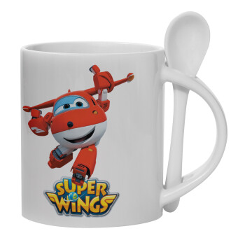 Super Wings, Ceramic coffee mug with Spoon, 330ml (1pcs)