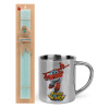 Easter Set, metallic thermal cup (300ml) & aromatic flat Easter candle (30cm) (TURQUOISE)