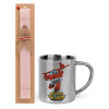 Easter Set, metallic thermal cup (300ml) & aromatic flat Easter candle (30cm) (PINK)