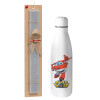 Easter Set, metallic stainless thermos bottle (500ml) & scented flat Easter candle (30cm) (GRAY)