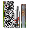 Easter Set, metallic stainless thermos flask (500ml) & scented flat Easter candle (30cm) (GRAY)
