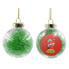 Transparent Christmas tree ball ornament with green filling 8cm