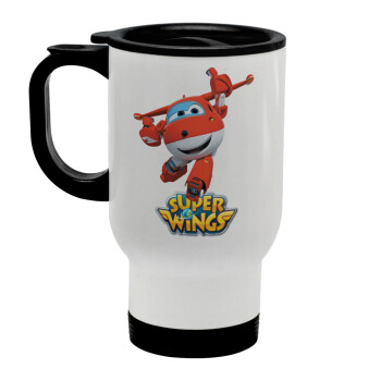 Super Wings, Stainless steel travel mug with lid, double wall white 450ml
