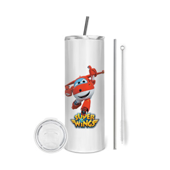 Super Wings, Eco friendly stainless steel tumbler 600ml, with metal straw & cleaning brush