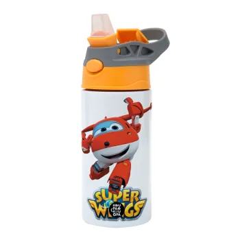 Super Wings, Παιδικό παγούρι θερμό, ανοξείδωτο, με καλαμάκι ασφαλείας, Πορτοκαλί/Γκρι (360ml) BPA-FREE