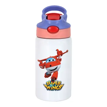 Super Wings, Children's hot water bottle, stainless steel, with safety straw, pink/purple (350ml)