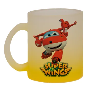 Super Wings, Κούπα γυάλινη δίχρωμη με βάση το κίτρινο ματ, 330ml