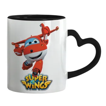 Super Wings, Κούπα καρδιά χερούλι μαύρη, κεραμική, 330ml