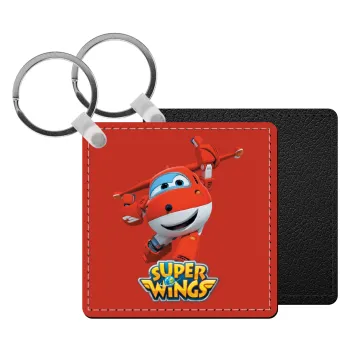 Super Wings, Μπρελόκ Δερματίνη, τετράγωνο ΜΑΥΡΟ (5x5cm)