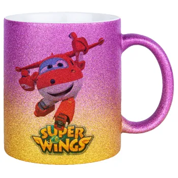 Super Wings, Κούπα Χρυσή/Ροζ Glitter, κεραμική, 330ml