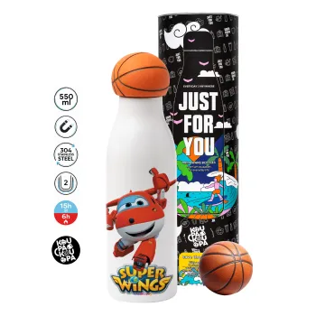 Super Wings, Μπάλα μπάσκετ μεταλλικό παγούρι θερμός, διπλού τοιχώματος, 550ml