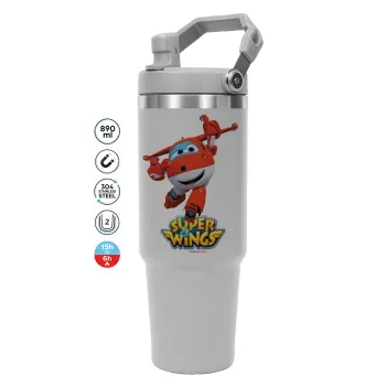 Super Wings, ΓΚΡΙ χρώματος Θερμός Ανοξείδωτο 890ml (30oz) με χερούλι