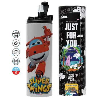 Super Wings, Tumbler ποτήρι θερμό ΓΚΡΙ από ανοξείδωτο ατσάλι 600ml