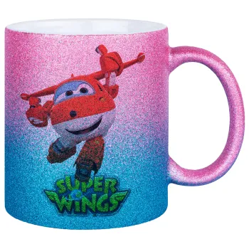 Super Wings, Κούπα Χρυσή/Μπλε Glitter, κεραμική, 330ml