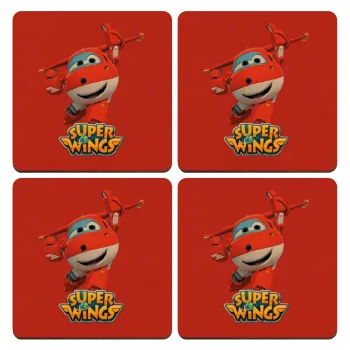 Super Wings, ΣΕΤ x4 Σουβέρ ξύλινα τετράγωνα plywood (9cm)