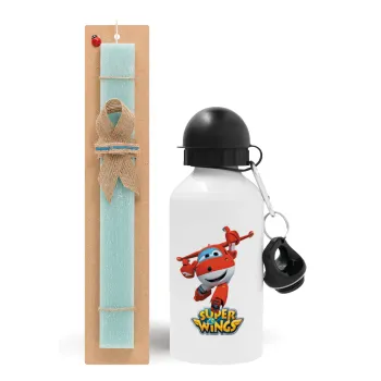 Super Wings, Easter Set, metallic aluminum water bottle (500ml) & scented flat candle (30cm) (TURQUOISE)