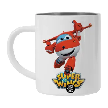 Super Wings, Λευκή Ανοξείδωτη Μεταλλική Κούπα 450ml - Διπλού Τοιχώματος 