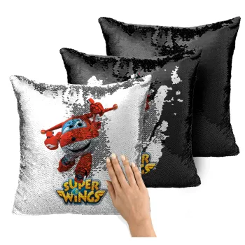 Super Wings, Μαξιλάρι καναπέ Μαγικό Μαύρο με πούλιες 40x40cm περιέχεται το γέμισμα