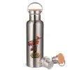 Stainless steel Silver with wooden lid (bamboo), double wall, 750ml