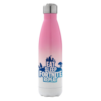 Eat Sleep Fortnite Repeat, Metal mug thermos Pink/White (Stainless steel), double wall, 500ml