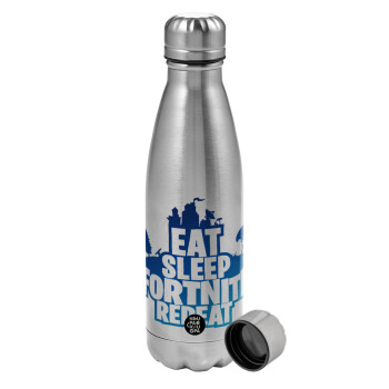 Eat Sleep Fortnite Repeat, Metallic water bottle, stainless steel, 750ml