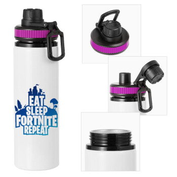 Eat Sleep Fortnite Repeat, Metallic water bottle with safety lid, 850ml aluminum
