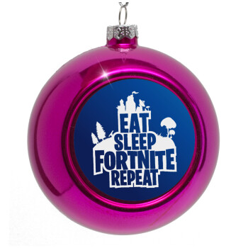 Eat Sleep Fortnite Repeat, Στολίδι Χριστουγεννιάτικη μπάλα δένδρου Μωβ 8cm