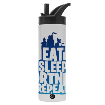 Eat Sleep Fortnite Repeat, bottle-thermo-straw